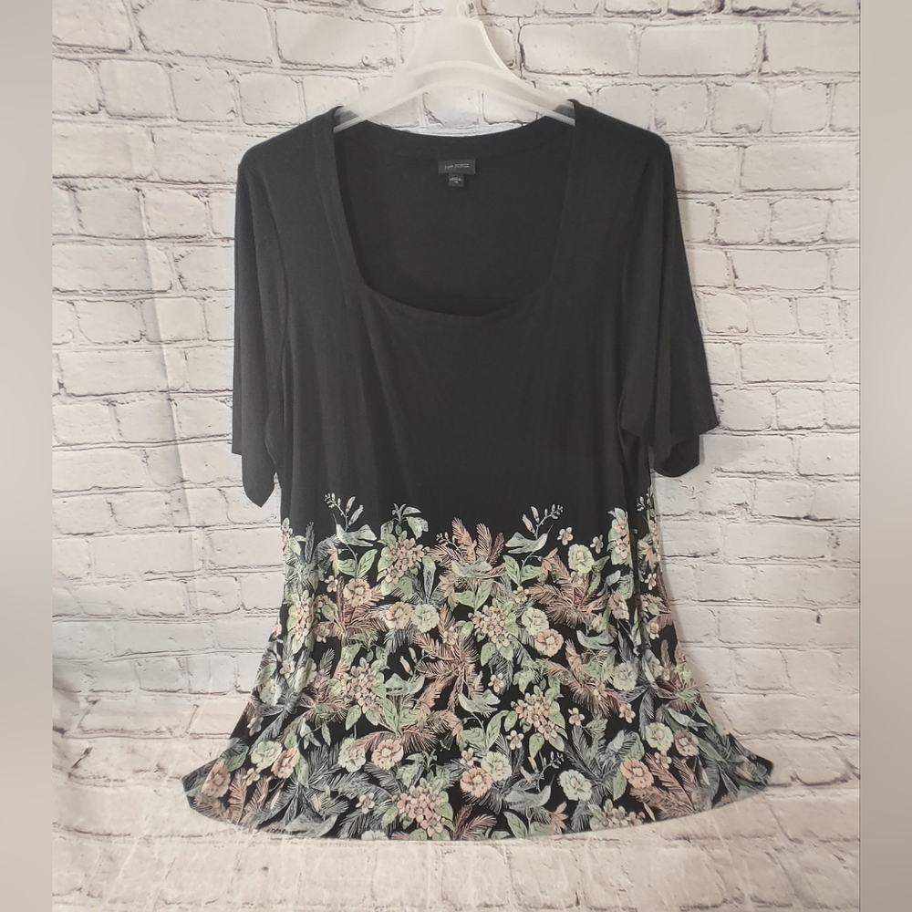 J.Jill Wearever Humming Bird Floral Black 3X Tunic A Line Flowy Floral Top